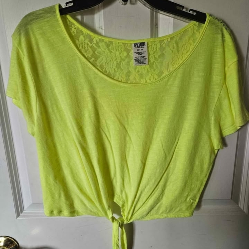 PINK Victoria's Secret Bright Yellow Lace Tie-Front Crop Top